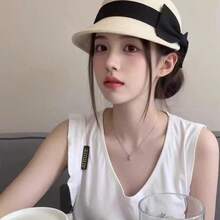 1pc New Fresh Japanese Style Bow Flat Top Equestrian Hat, Women's Summer Sun Protection Straw Hat, Compact Size For Outing - Multicolor - View 1