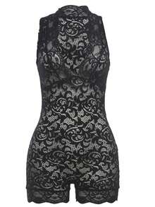 Mono Sin Mangas Bordado Transparente Escote Profundo Nuevo - Negro - Ver 5