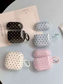 1pc Black/White/Pink/Blue/Pink Gray/Yellow Korean Style Minimalist Solid Color Small Polka Dot With Hanging Ring Earphone Case Compatible With Airpodspro3 New Airpodspro2 Protective Cover Pro Cute Apple Airpods4 Minimalist Airpods3 Personalized 1/2 Generation Girls Earphone Case Protective Cover - Multicolor - View 2