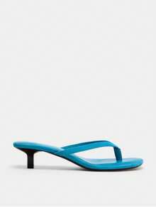 Summer New Women's Brown Suede Mid-Kitten Heel High Heel Sandals,Flip Flops - Blue - View 4