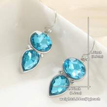 Exquisitos aretes colgantes en forma de lágrima, aretes con gancho de circonita cúbica sintética brillante, aretes de moda para mujer para fiesta y boda - Plateado - Ver 2