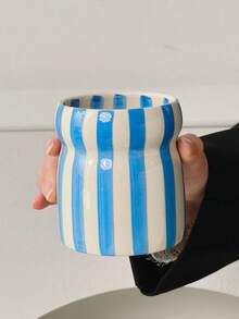 1pc Vintage Striped Ceramic Utensil Holder, Nordic Style Kitchen Storage Canister, Multifunctional Pen Holder & Utensil Organizer, Home Decor - Multicolor - View 14