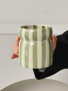 1pc Vintage Striped Ceramic Utensil Holder, Nordic Style Kitchen Storage Canister, Multifunctional Pen Holder & Utensil Organizer, Home Decor - Multicolor - View 18