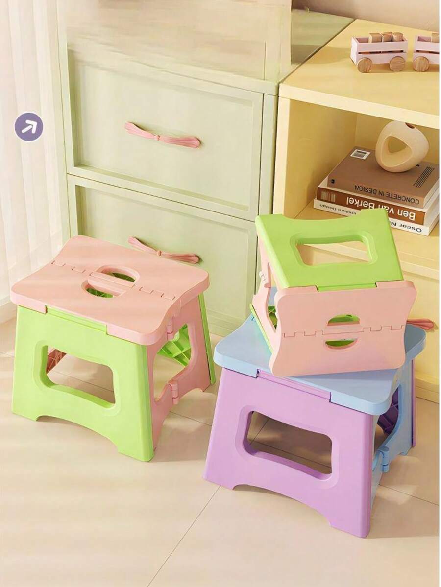Thickened Plastic Folding Stool, Cute Portable Small Bench, Non-Slip Dopamine Color Chair, Suitable For Home Living Room, Adult Use - Multicolor - View 1