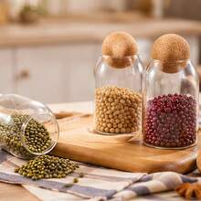 12 Piece 500ml/17oz Glass Seasoning Jar Set, Stylish Sealed Kitchen Jar Set, With Natural Cork Lid - Glass Storage Jar, Suitable For Coffee, Tea, Food, Nuts, Candies, Spices - Reusable, Round Glass Container, Perfect For Use In Kitchens And Restaurants. - 12pcs Storage Jar - View 7
