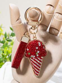 A Cute Diamond Filled Ice Cream Cone Keychain, Lovely Pendant For Bag, Car Key & Backpack, Sweet Gift For Girlfriend - Gold - View 5