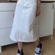 Soqi Women's Clothing Falda recta de cintura alta sin cinturón, falda lápiz - Blanco - Ver 5