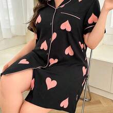 dagjydgfyja  Camisón de mujer talla grande con estampado de corazón en el cuello, detalles cómodos y elegantes, Camisón tipo "Moo Moo" - Negro01 - Ver 2