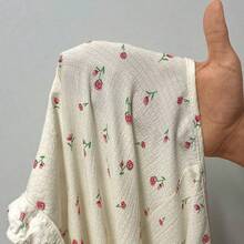 guangzhougaolangshangmao CottageSlumber Camisón holgado de mujer talla grande con estampado floral de rosa, cuello cuadrado de crepé pomposo, vestido de dormir Moo Moo cómodo y elegante - Albaricoque - Ver 8