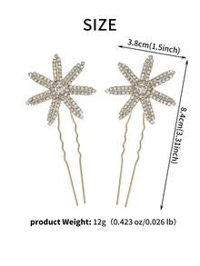 2 pièces Bâtons à cheveux étoilés en strass scintillants, accessoires de coiffure élégants pour chignon de mariée, ornements de cheveux luxueux pour banquet de mariage - Multicolore - Voir 6