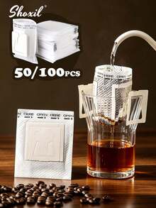 shoxil 50/100pcs Disposable Ear-Hook Coffee Filter Paper, Portable Paper Drip Coffee Bags, Single-Serve Filter Bags, Suitable For Home Brewing, Travel And Office Use - Coffee Filters - View 1