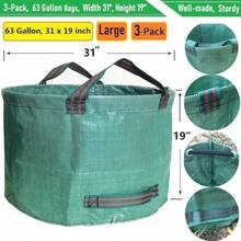 Professional 3-Pack Large 63-Gallon Garden Bags, D31, H19 Inch Yard Waste Bags With Gardening Gloves, Self-Standing, Reusable Leaf Bag, Container - 如圖所示 - 查看 4