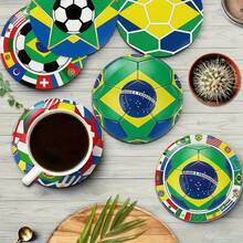 1/6/120pcs, Football Sports Event Image Design, 2D Printed Round PET Coasters, Suitable For Yard, Kitchen, Living Room, Family Gathering Table Decor, Holiday Gifts For Friends, Family, Athletes, Independence Day, July 4th, Valentine's Day, Mother's Day, Birthday, Wedding Party, Home Decor Accessories, Best Gift Choice For Friends - Multicolor C - View 9
