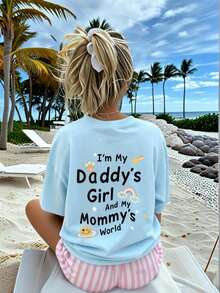 Tween Girls' Casual Funny Print Crew Neck Short Sleeve T-Shirt, Summer Top - Baby Blue - View 2