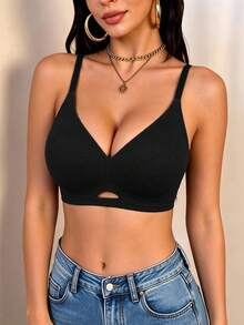 2pcs Solid Color Minimalist Striped Wireless Bra, Side-Boob Support, Anti-Sagging, Sports Back-Smoothing Bra - Multicolor - View 4