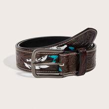 1 pieza Cinturón marrón con hebilla cuadrada vintage grabada, adecuado para el estilo vaquero occidental - Multicolor - Ver 7