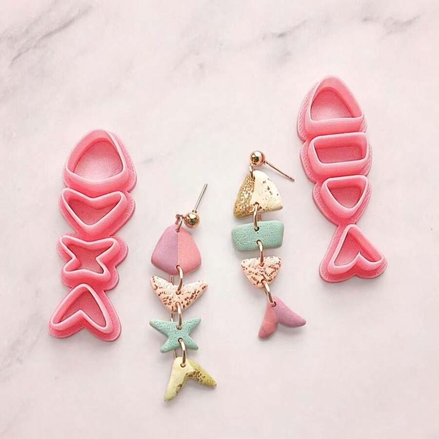 DIY Jewelry Making Fish Bone Polymer Clay Sculpting Tool Set - Fish Bone Carving Tools For Earrings, Brooches, Pendants, High Precision Polymer Clay Or Ceramic Mold - Pink - View 1