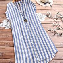 guangzhougaolangshangmao  Vestido camisero de verano para mujer, de manga corta, cuello en V y rayas, hasta la rodilla, vestidos de verano para mujer, vacaciones - Amarillo - Ver 6
