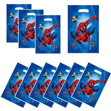 Marvel 1套/10個漫威蜘蛛人主題派對禮物袋 | 耐用塑料材質附拉鍊封口，紅藍卡通設計，適用於生日慶祝、超級英雄派對裝飾，方便手提攜帶 - 查看 4