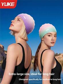 YUKE Macaron Gradient Long Hair Swimming Cap, Extra Large Silicone Swimming Cap, Soft Elastic Waterproof Anti-Slip Bath Cap, Unisex, Comfortable Pool Beach Training Swimming Cap - Multicolor - View 2