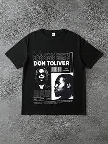 Women's T-Shirt, 100% Cotton, Don Toliver Printed T-Shirt Men Classic Hip Hop Rap Music Street Style Tee Moder, Summer Casual Streetwear - màu đen - Xem 1
