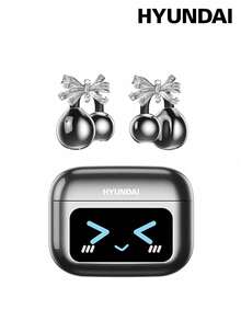 HYUNDAI M100 夾式藍牙耳機附蝴蝶結配件，多功能彩色螢幕、智慧觸控、HiFi 高保真、降噪、HD 通話、音樂遊戲、長續航、無需穿耳，時尚耳環配件禮物，適合女性 - 多色+蝴蝶結耳飾 - 查看 8