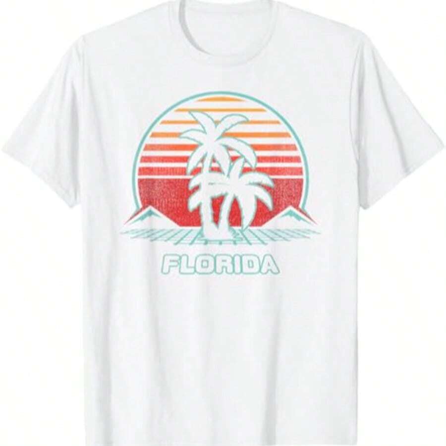 Florida Retro Palm Tree Beach 80s Style T-Shirt1 - White - View 1