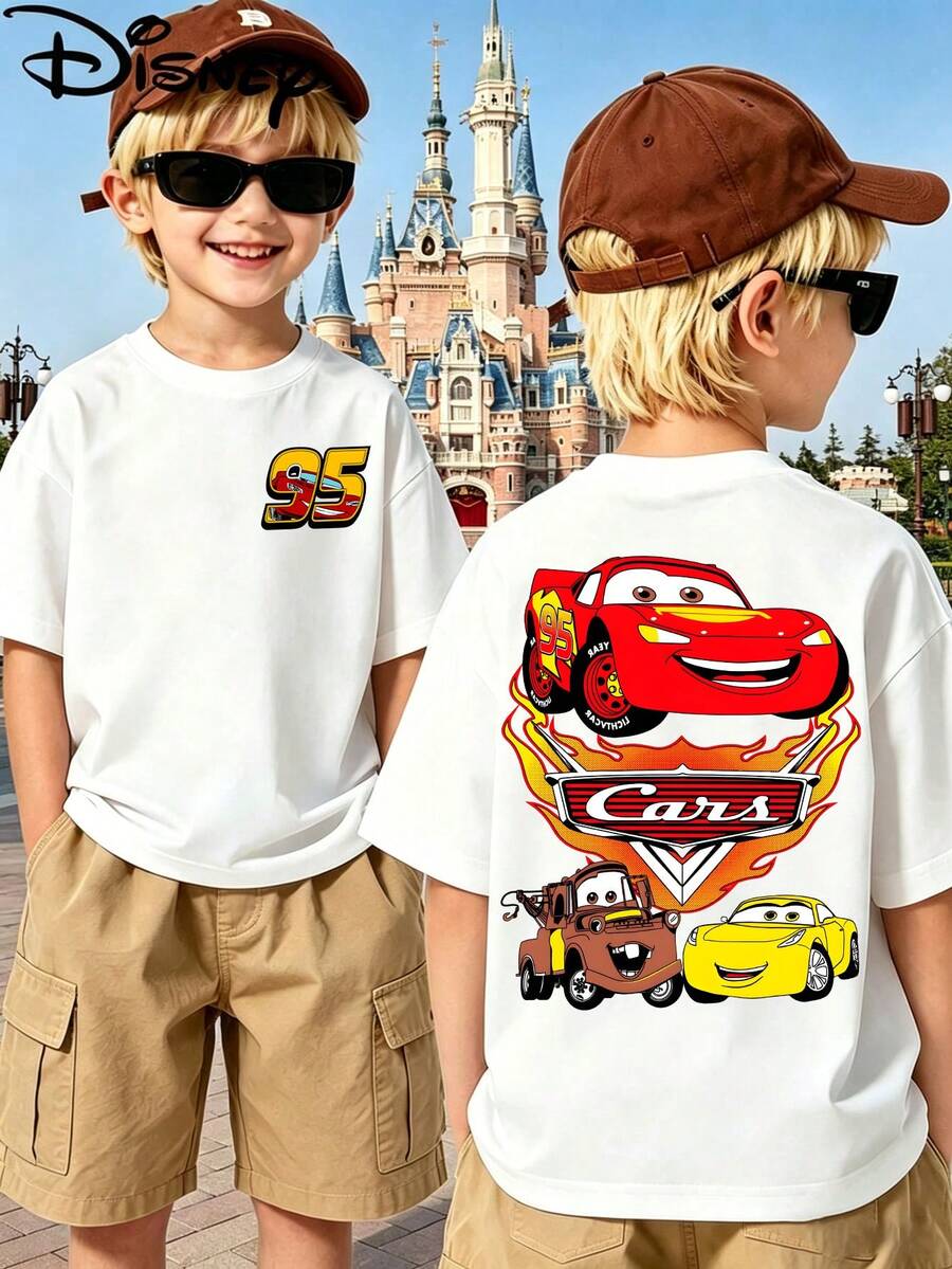 The Disney Cars Lightning McQueen Summer T-Shirt Is Perfect For Teens And Kids, And Is An Ideal Choice For Children Visiting Disneyland. - White - View 1