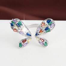 1pc Adjustable Butterfly Shaped Ring With Artificial Zirconia Stones, Fresh Countryside Style - Multicolor - View 6