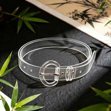Women's Minimalist Clear Transparent PVC Waist Belt, Simple Acrylic Round Buckle, Slim Decorative See‑Through Belt For High Waist Jeans, Dresses - PVC Belt - View 3