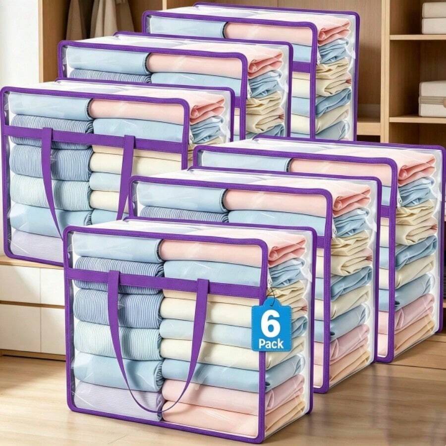 1/2/3 piezas Bolsas de almacenamiento portátiles de gran capacidad, a prueba de humedad y polvo, adecuadas para mudanzas y almacenamiento de edredones - Morado - Ver 1