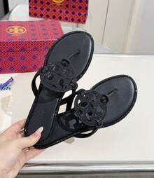 TB Leather Flip-Flops With Rhinestones For Women's Shoes. European And American Women's Slippers. - Black - View 5