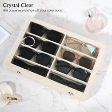 Euuztu Emibele Glasses Organizer Jewelry Tray, 8 Grids With Lid Velvet Tray Watch Storage Stackable Jewelry Showcase Display Storage With Detachable Inner Dividers, Beige - D1-十二個網格 - 查看 2