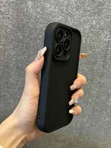 Minimalist Thick Shock-Proof Black Phone Case, Compatible With IPhone 16 Pro Max/16/16 Pro/16 Plus/16E/15/15 Plus/15 Pro/15 Pro Max/11/12/13/14 Pro Max/XS/XR/11 Pro/11 Pro Max/12 Pro/12 Pro Max/13 Pro/13 Pro Max/7 Plus/14 Pro/14 Pro Max/14 Plus/7 Plus/8 Plus/8/SE2/13 Mini/12 Mini, Soft Shell Waterproof Anti-Fall Anti-Scratch. - Black - View 1