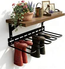 Wall Mounted Boot Rack And Garden Tool Organizer Heavy Duty Steel Storage Racks With Curved Hooks Multi Functional Utility Shelf Display For Garage Backyard Black Two Pack - 2 Pcs - View 1
