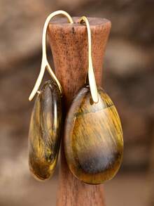 Vintage Tiger Eye Earring Boho Watredrop Nature Stone Ear Pendant Exquisite Elegant Gold-Plated Earrings For Wonmen - Coffee Brown - View 3