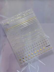 Gold And Silver Lines With Pearls-Nail Art Stickers, 1pc Versatile Style 5D Embossed Self-Adhesive DIY Nail Stickers And Decals - Nail Supplies And Nail Charms For Girls And Women-Summer Nails For Nail Art Home Salon - Multicolor - View 12