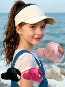 1pc/2pcs Solid Color Ponytail Baseball Cap Girl's Fashion Sports Sun Protection Hat - Multicolor - View 1