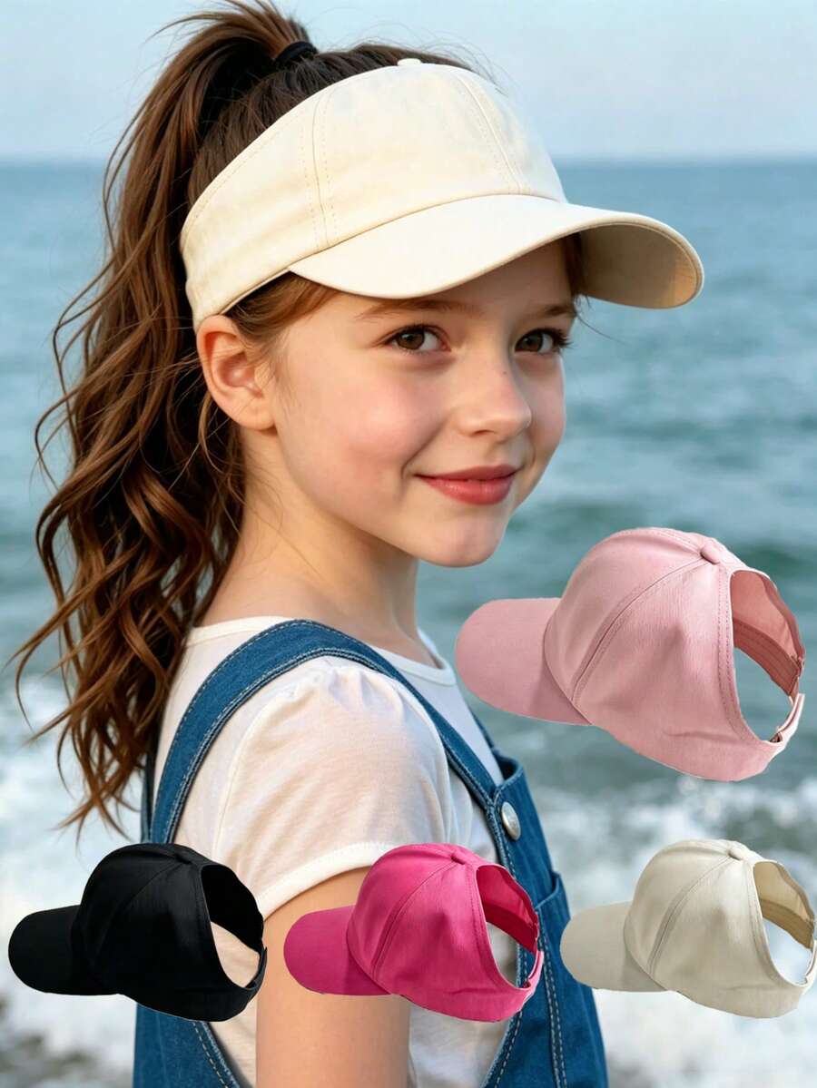 1pc/2pcs Solid Color Ponytail Baseball Cap Girl's Fashion Sports Sun Protection Hat - Multicolor - View 1