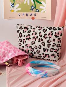 1pc Portable Leopard Print Cosmetic Bag, Double-Sided Pattern Zipper Makeup Pouch, Multifunctional Travel Toiletry Organizer,Fall Decor,Autumn Decor,Room Decor - Multicolor - View 1