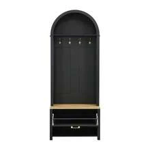 Multifunctional Cabinet With Shoe Rack, Shelf, And Hooks – Entryway Coat Rack, Sturdy MDF Construction, Modern Design, Durable Iron Legs, Practical Storage - 黑色 - 查看 8