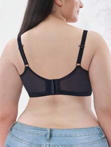 1pc Plus Size Women Non-Wired Lace Underwire Bra, Breathable Non-Slip, High Support, Adjustable Straps, Seamless, Suitable For Daily Wear ﻿ - Black - View 10