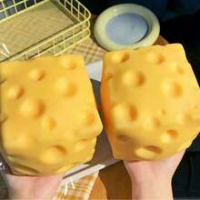 5-7cm Realistic Oversized Cheese Squeeze Stress Relief Toy, Slow Rebound Creative Tofu Ball Handheld Stress Ball, Funny Prank Gift For Adults, Perfect Birthday Or Holiday Gift - Multicolor - View 6