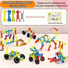 Children's Skeleton Building Block Toy Set Suitable For 3+ Years Old Kindergarten Toddlers, Colorful Multi-Shape Interlocking Building Rods, Smart Rods For Boys And Girls, Versatile Creative Educational STEM Assembly Construction Blocks, 3D Geometric Spatial Math Thinking Educational Tool, Intellectual Fun Flexible Joint Free Connection DIY Building Toy, Birthday Holiday Gift, 10/68/218pcs With Storage Bag - Multicolor - View 15