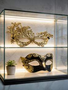 2件裝高級金色面具，威尼斯嘉年華、聖誕節、萬聖節面具，Cosplay派對浪漫面具，男女通用，情侶面具，情人節禮物 - 彩色 - 查看 3