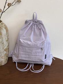 1 pieza Mochila casual de nailon de unicolor con cierre de cordón para niños y niñas, bolsa escolar para estudiantes, adecuada para todas las estaciones y uso diario - A - Ver 12