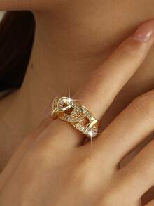 1pc Punk Chain Like Gold Plated Openable Rings Hip Hop Cubic Zirconia Metal Style Couple Ring For Women Birthday Music Festivals Dating Party Copper Accessories - Chain - View 5