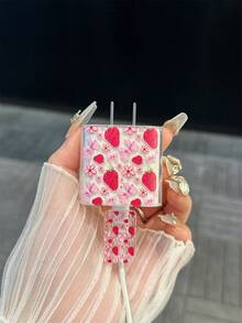 4件組花卉與草莓圖案TPU充電器保護套，適用於 13/14/15，適配18W/20W適配器 - 包含線材與接頭保護蓋，理想禮物 - 彩色 - 查看 3