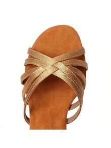 1 Pair 7cm Women's Latin Dance Shoes, Soft Sole Satin Material, Professional Dance School Performance Shoes - Khaki - View 2