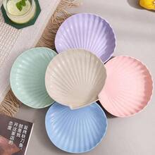10 piezas de platos de paja de trigo, juego de platos de cena de 5.5 pulgadas cuadradas livianos irrompibles, plato para frutas, plato para guarniciones, plato de almacenamiento para el hogar - Forma de concha - Ver 7